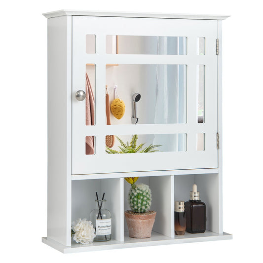 Costway Wall-mounted Bathroom Cabinet with Adjustable Shelf and Open Compartments-White