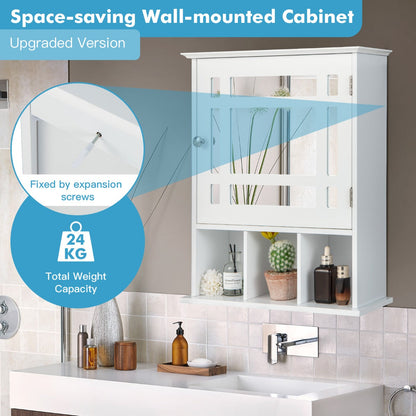 Round knob and magnetic catch make opening and closing the bathroom cabinet quick and easy