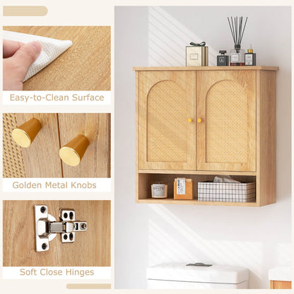 Open compartment and enclosed cabinet provide flexible storage for daily household necessities