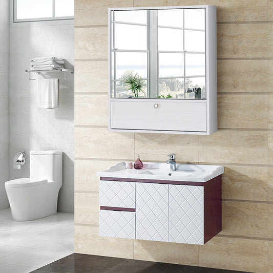 Costway Wall-Mounted Bathroom Mirror Cabinet with Storage and Adjustable Shelf-White