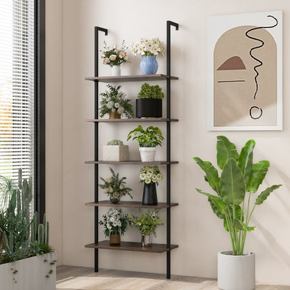 Costway Wall Mounted Display Rack Bookshelf for Office-Brown