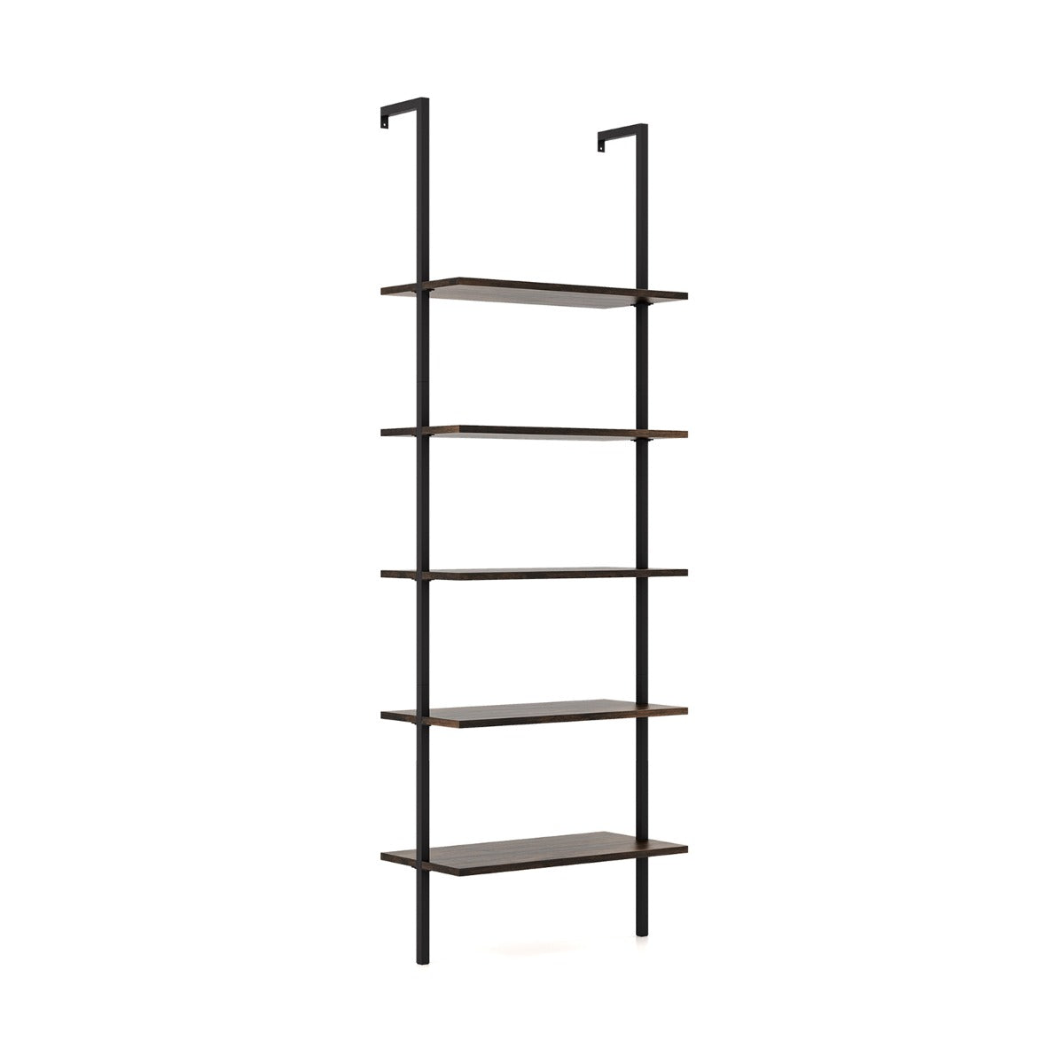 Wall-mounted ladder shelf uses vertical space efficiently in bedrooms, living rooms, offices, and corridors