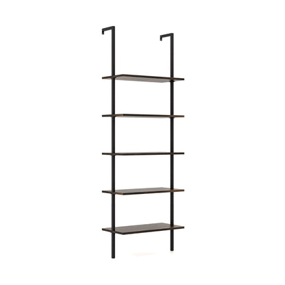 Wall-mounted ladder shelf uses vertical space efficiently in bedrooms, living rooms, offices, and corridors