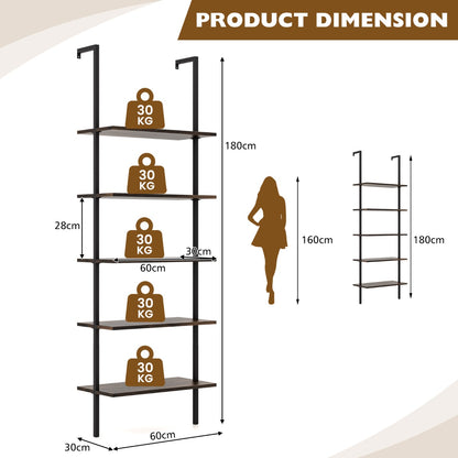 Costway Wall Mounted Display Rack Bookshelf for Office-Brown