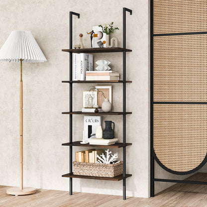 Costway Wall Mounted Display Rack Bookshelf for Office-Brown