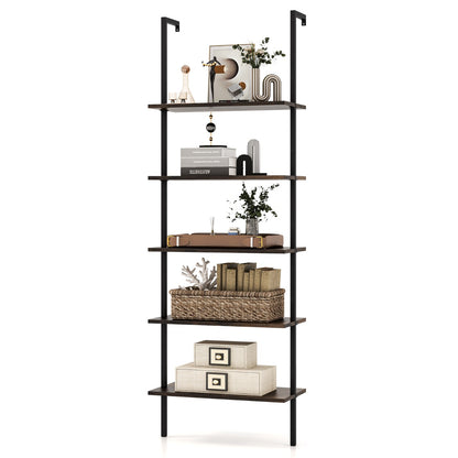 Costway Wall Mounted Display Rack Bookshelf for Office-Brown