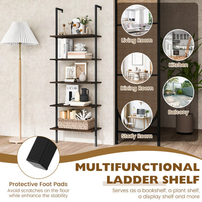 Costway Wall Mounted Display Rack Bookshelf for Office-Brown