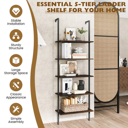 Costway Wall Mounted Display Rack Bookshelf for Office-Brown