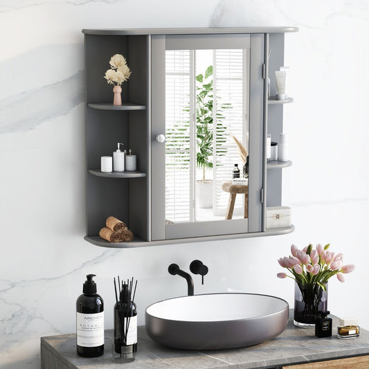 Costway Wall Mounted Storage Cabinet with Mirror for Bathroom &amp; Living Room-Grey