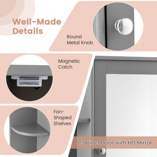White wall mounted bathroom cabinet with built-in mirror and spacious vertical storage