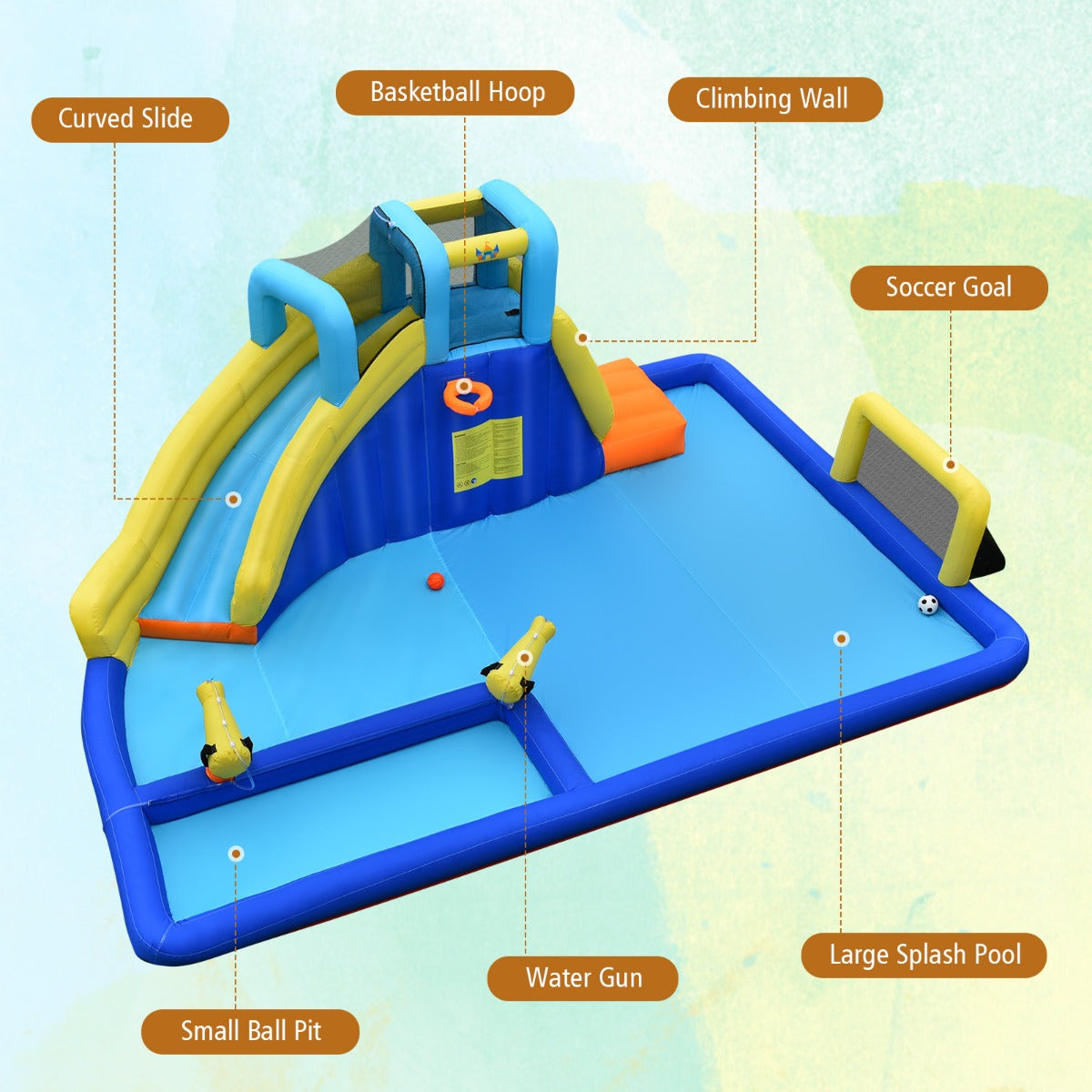 Inflatable Water Jumping House with Water Sprayers & Blower