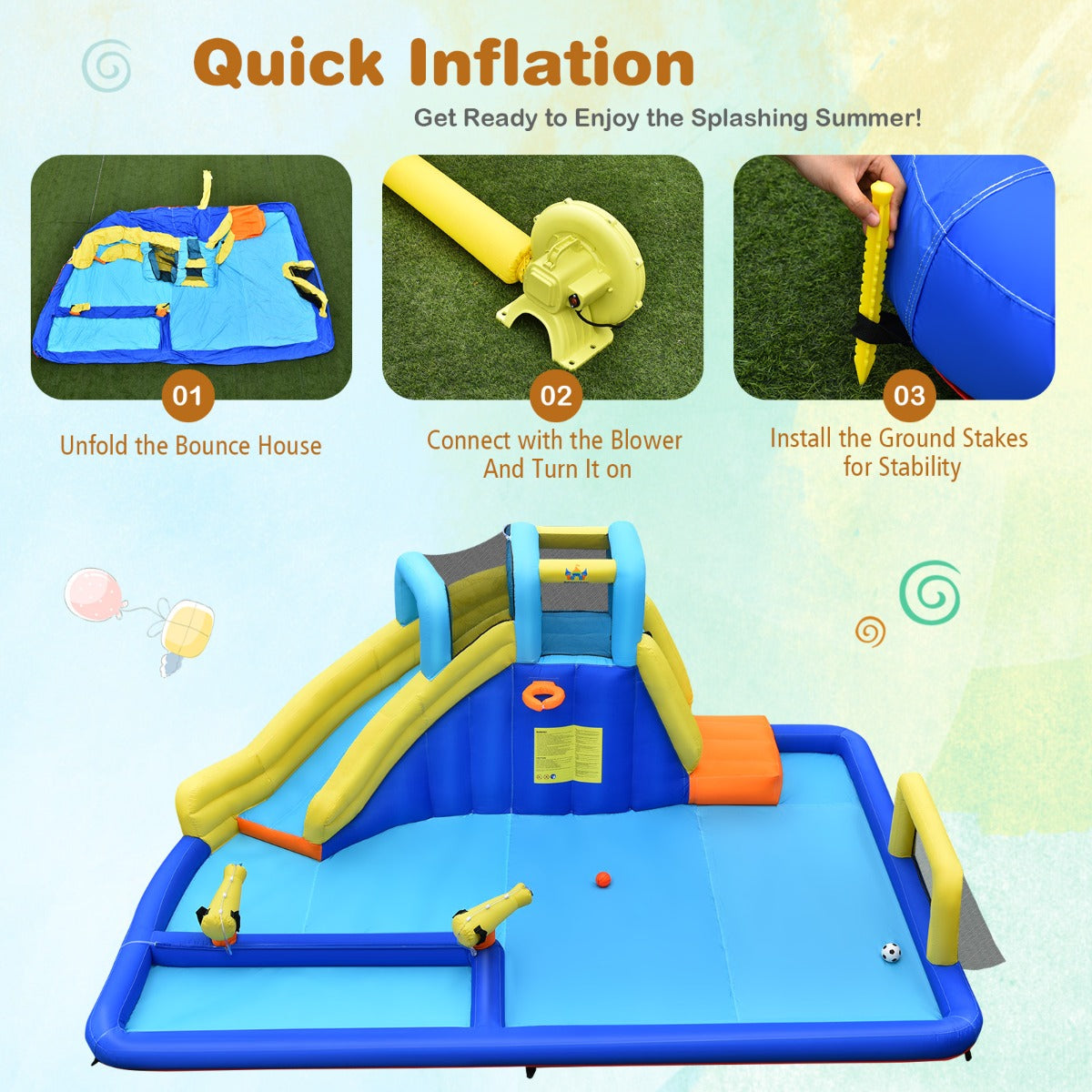Inflatable Water Jumping House with Water Sprayers & Blower
