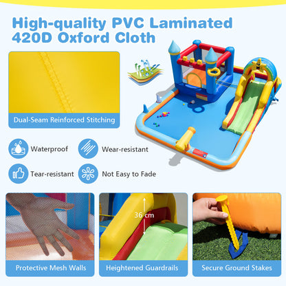 Water Slide Bounce House with Climbing Wall and Splash Pool