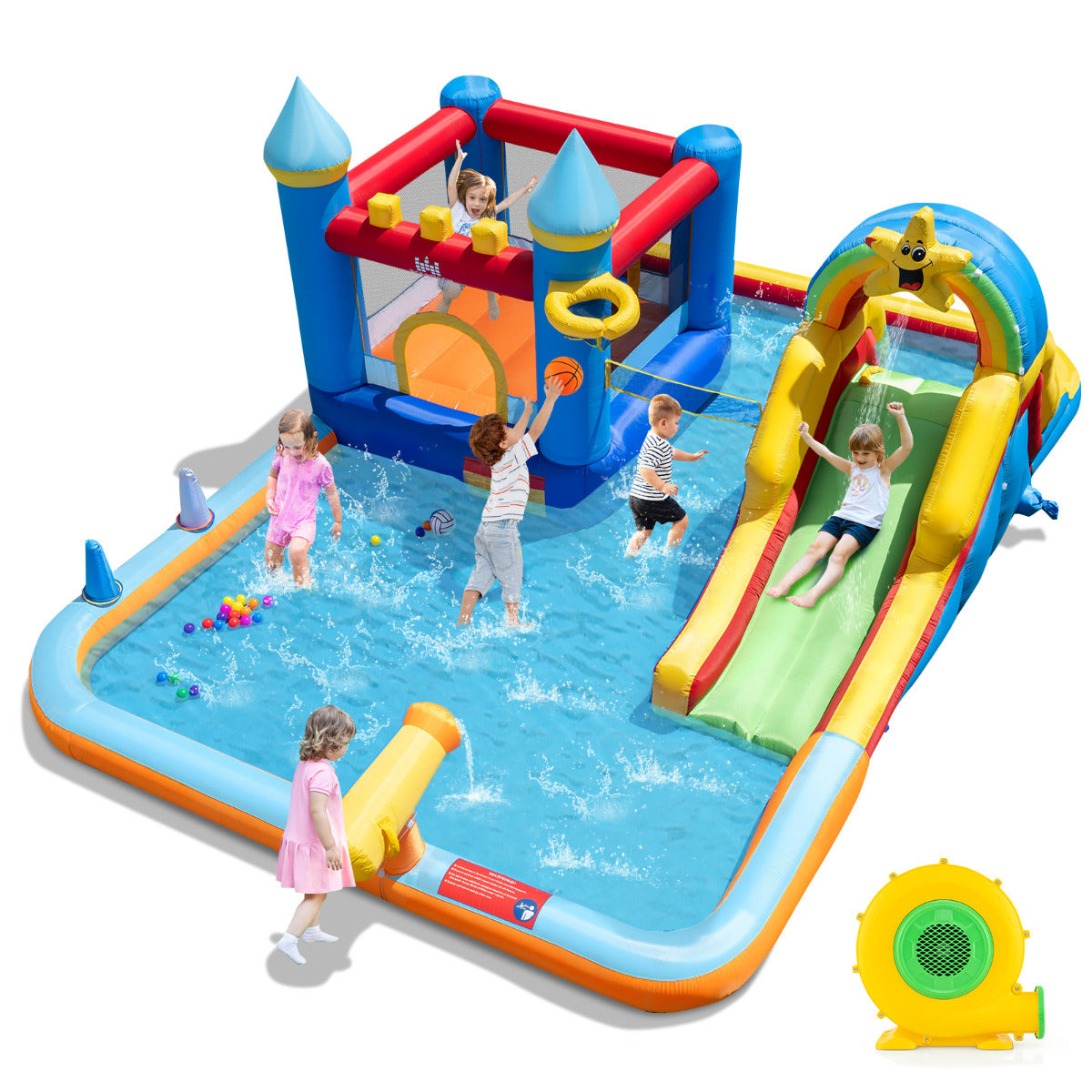 Water Slide Bounce House with Climbing Wall and Splash Pool