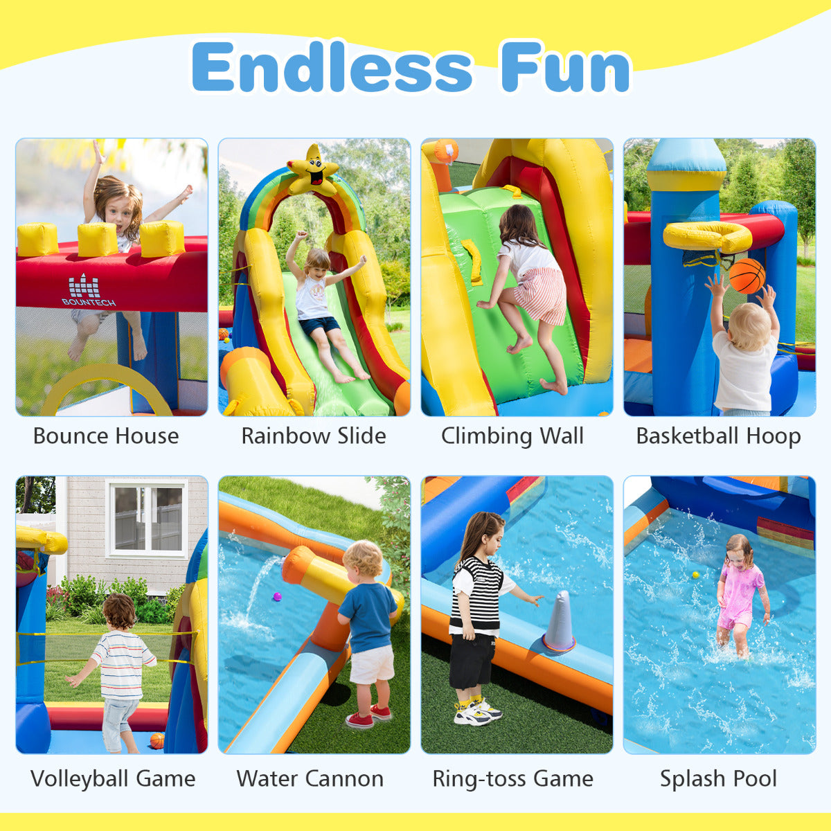 Water Slide Bounce House with Climbing Wall and Splash Pool