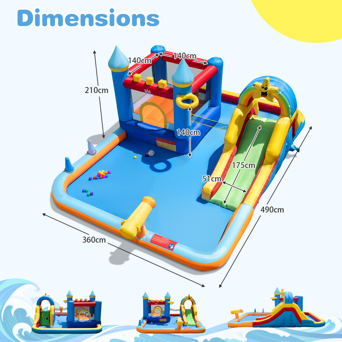 Water Slide Bounce House with Climbing Wall and Splash Pool