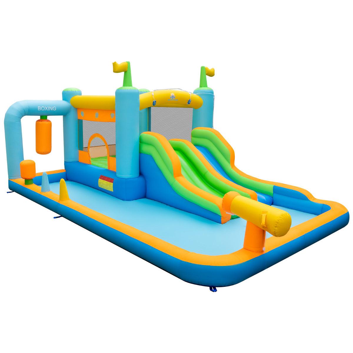 Water Slide with Dual Slides and Boxing Sandbag for Kids Aged 3-10 Years