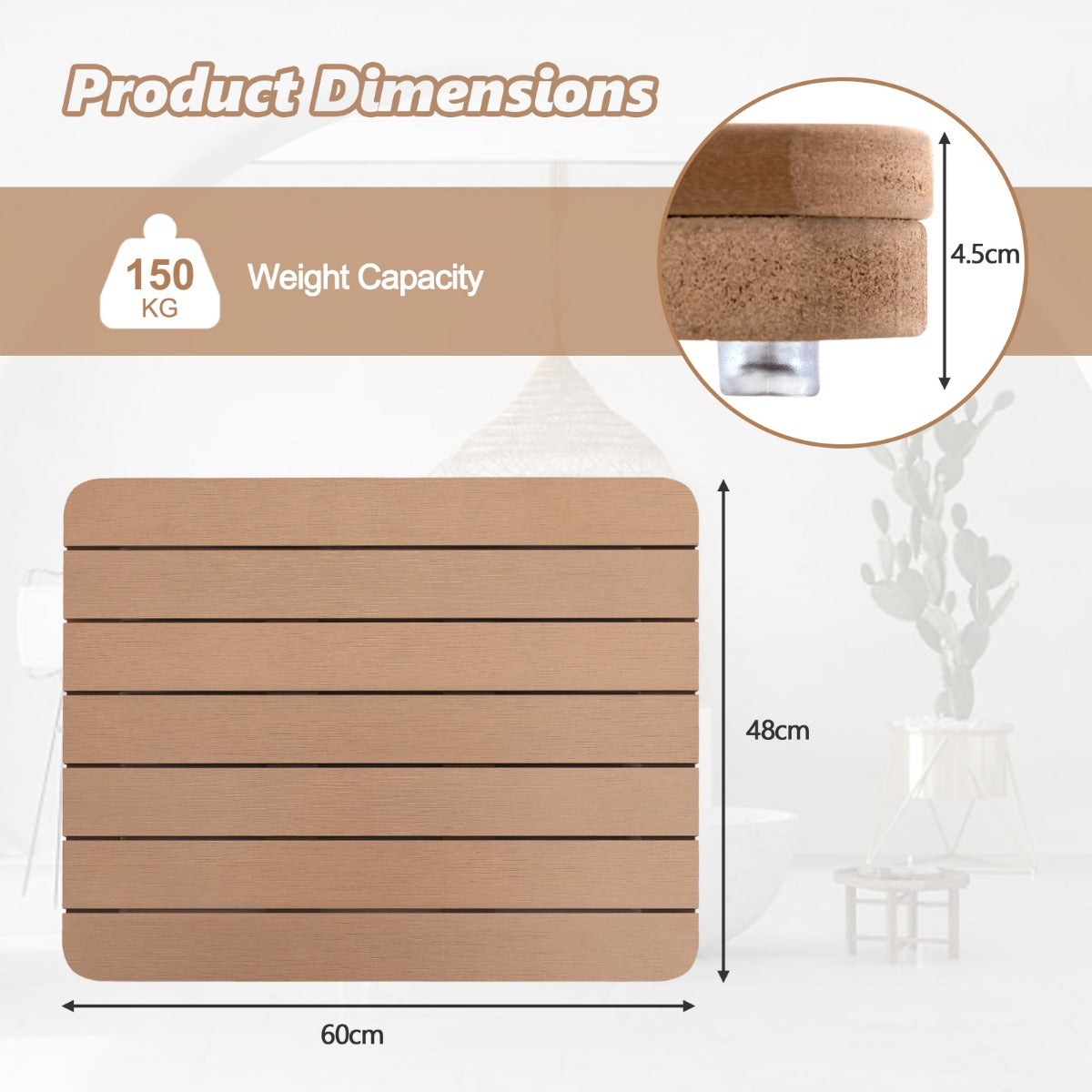 Costway Waterproof HIPS Spa Shower Mat for Bathroom-Natural