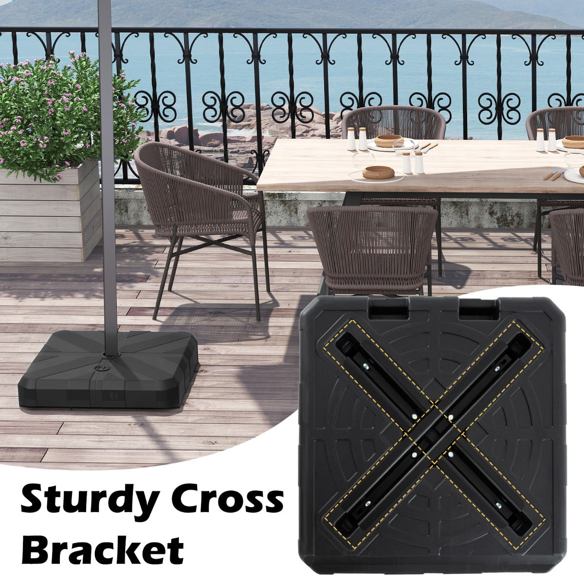 Weighted Offset Umbrella Base with Cross Bracket Up to 80 kg