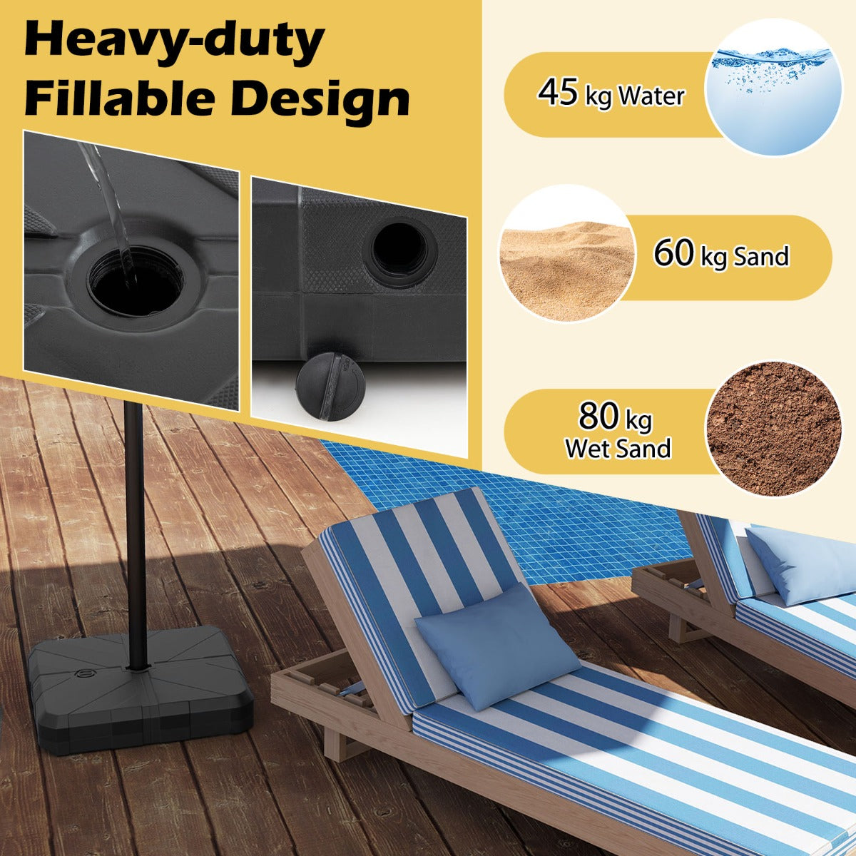 Weighted Offset Umbrella Base with Cross Bracket Up to 80 kg