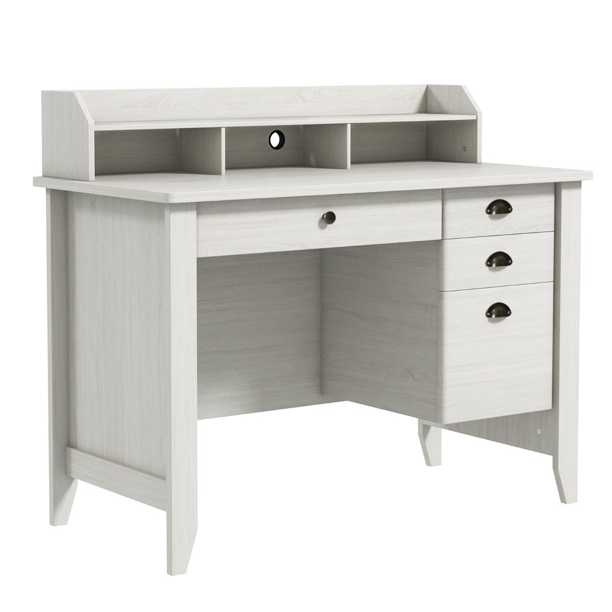 120cm Computer Desk with 4 Storage Drawers &amp; Hutch for Home Office-White