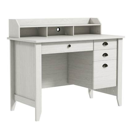120cm Computer Desk with 4 Storage Drawers &amp; Hutch for Home Office-White