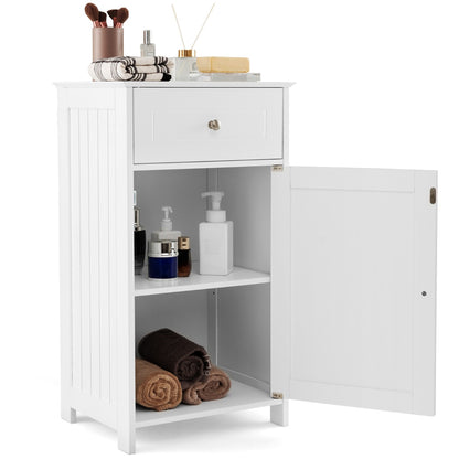 Single Door Bathroom Cabinet with Adjustable Shelf and Anti-tipping Device-White