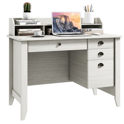 120cm Computer Desk with 4 Storage Drawers &amp; Hutch for Home Office-White