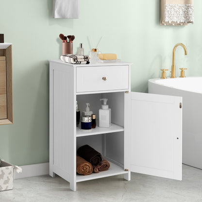 Single Door Bathroom Cabinet with Adjustable Shelf and Anti-tipping Device-White