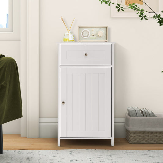 Single Door Bathroom Cabinet with Adjustable Shelf and Anti-tipping Device-White