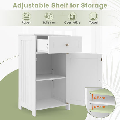 Single Door Bathroom Cabinet with Adjustable Shelf and Anti-tipping Device-White