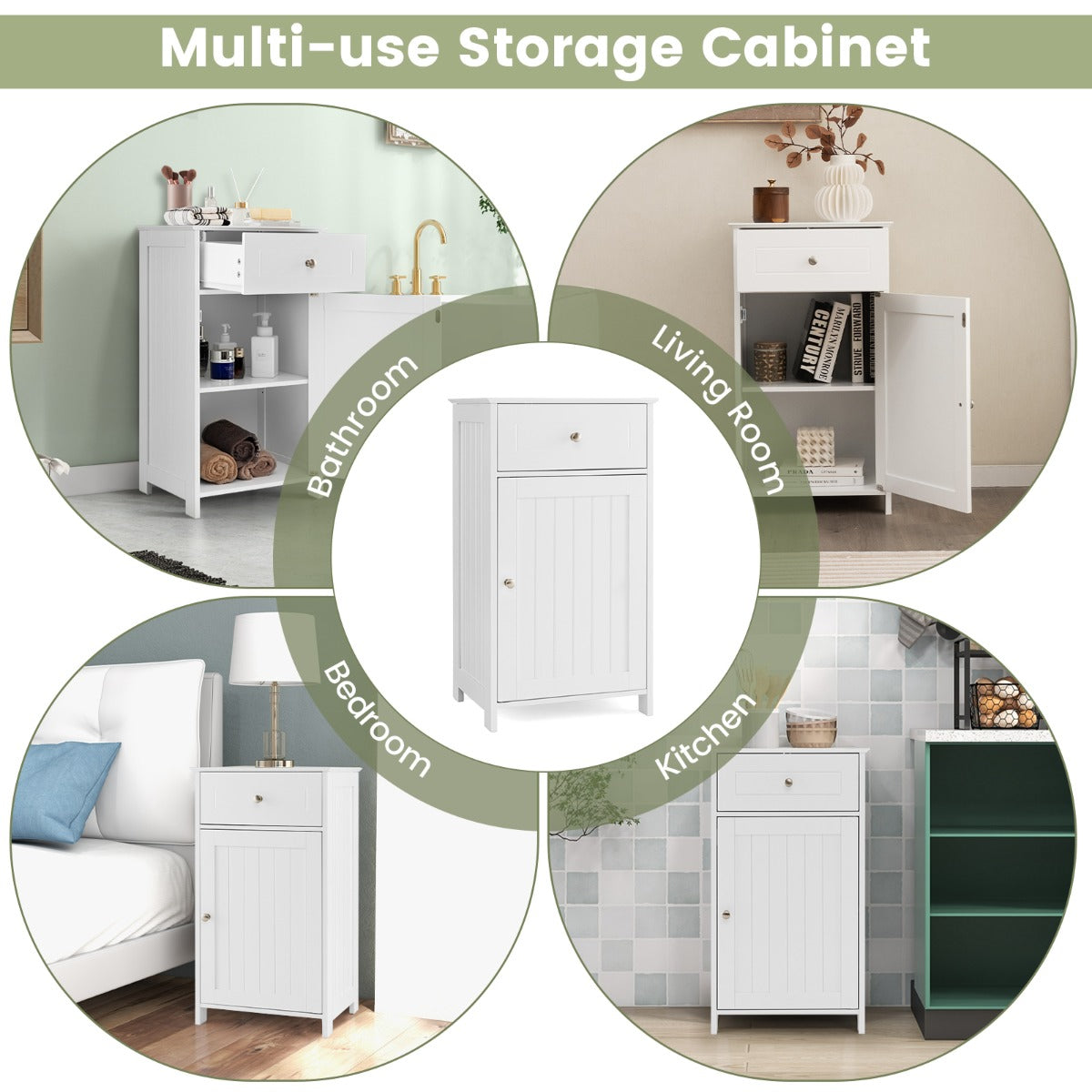 Single Door Bathroom Cabinet with Adjustable Shelf and Anti-tipping Device-White