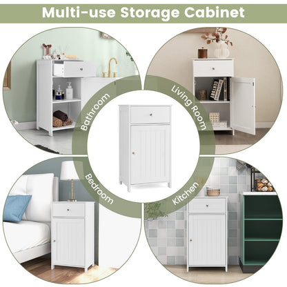 Single Door Bathroom Cabinet with Adjustable Shelf and Anti-tipping Device-White