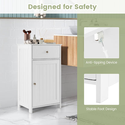 Single Door Bathroom Cabinet with Adjustable Shelf and Anti-tipping Device-White