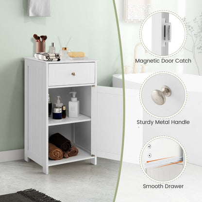 Single Door Bathroom Cabinet with Adjustable Shelf and Anti-tipping Device-White