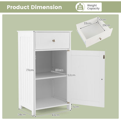 Single Door Bathroom Cabinet with Adjustable Shelf and Anti-tipping Device-White