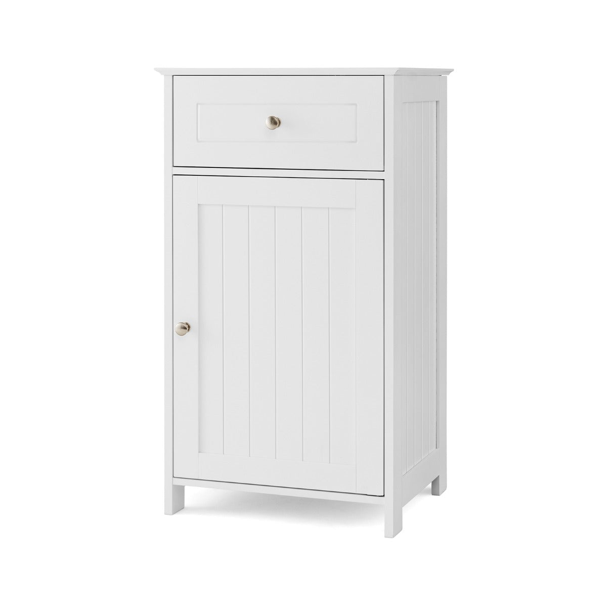 Single Door Bathroom Cabinet with Adjustable Shelf and Anti-tipping Device-White