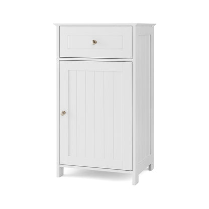 Single Door Bathroom Cabinet with Adjustable Shelf and Anti-tipping Device-White