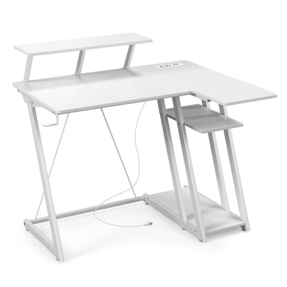 Computer Desk with Built-in Charge Station for Office Room Study-White