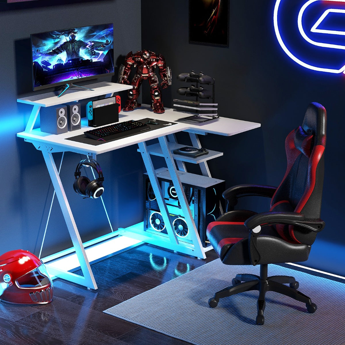 Computer Desk with Built-in Charge Station for Office Room Study-White