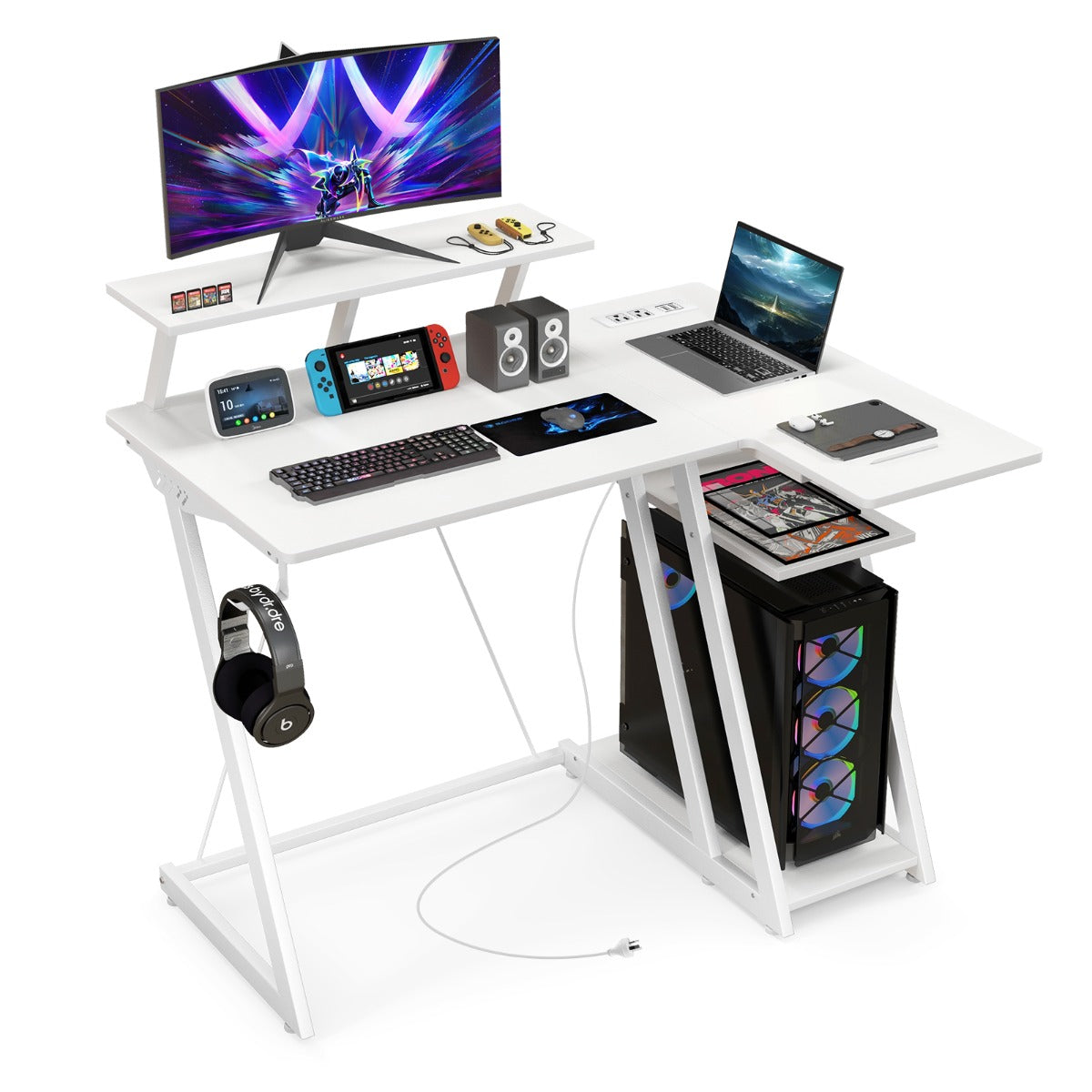 Computer Desk with Built-in Charge Station for Office Room Study-White