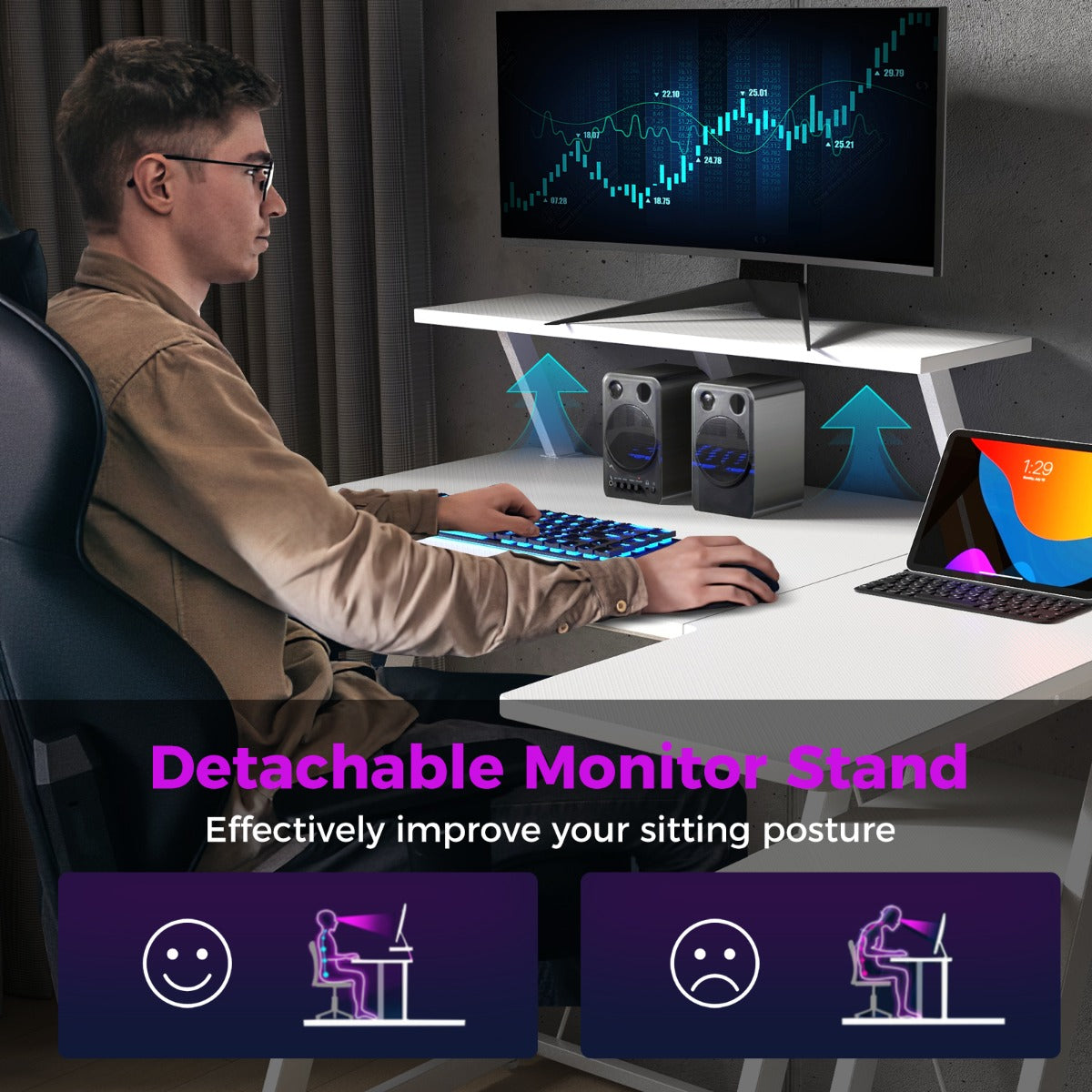 Computer Desk with Built-in Charge Station for Office Room Study-White