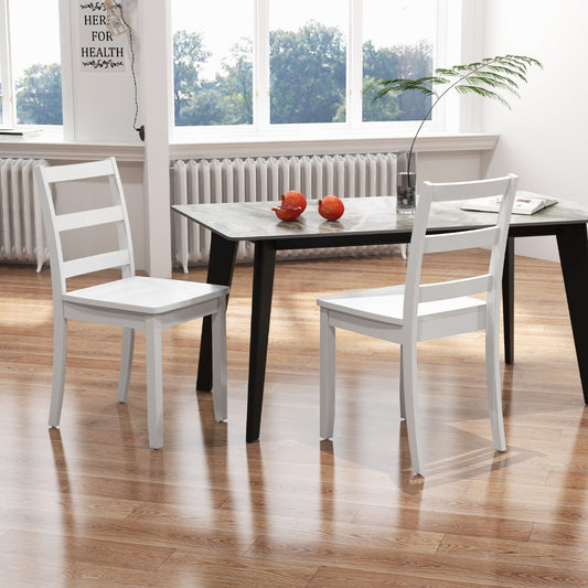 Costway Wood Dining Chair Set of 2 with Rubber Wood Legs for Home Dining Room Kitchen Restaurant-White