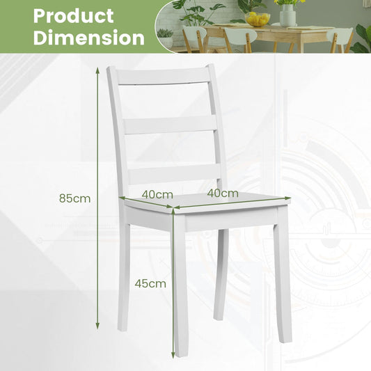 Set of two classic wooden dining chairs with solid rubber wood frames and curved ladder backrests