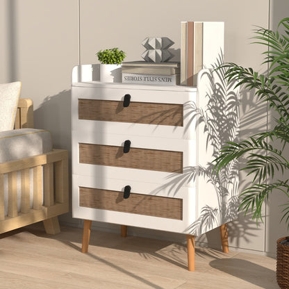 Modern End Table Bedside Table with 2/3 Rattan Decorated Drawers for Bedroom-3-Tier