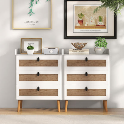 Modern End Table Bedside Table with 2/3 Rattan Decorated Drawers for Bedroom-3-Tier