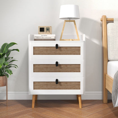 Modern End Table Bedside Table with 2/3 Rattan Decorated Drawers for Bedroom-3-Tier