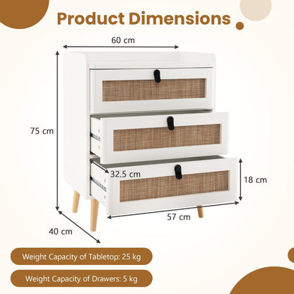 Modern End Table Bedside Table with 2/3 Rattan Decorated Drawers for Bedroom-3-Tier