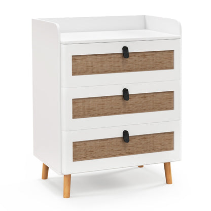 Modern End Table Bedside Table with 2/3 Rattan Decorated Drawers for Bedroom-3-Tier