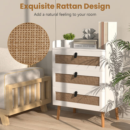 Modern End Table Bedside Table with 2/3 Rattan Decorated Drawers for Bedroom-3-Tier